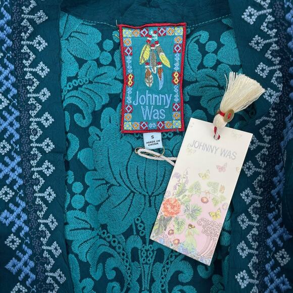 Johnny Was Bellamo Verona Kimono Jacket Embroidery Lakeside Blue Size S - Picture 12 of 12